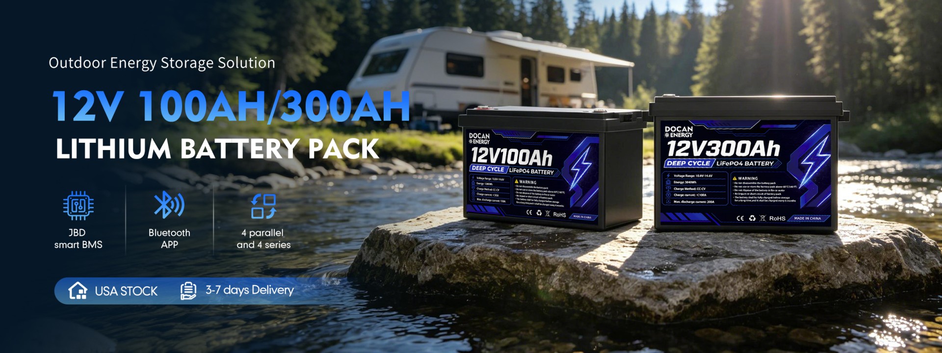 Docan 12V 100Ah and 300Ah LiFePO4 batteries