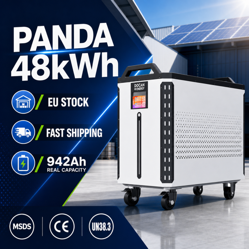 US Stock Docan Panda 51.2V 942Ah 48KWH Lifepo4 Battery packs with 300A wifi BMS, 300A DC breaker and touch Screen