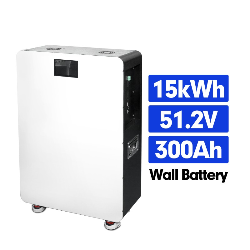 China stock 51.2V 300Ah 15KWh Wall mounted moveable Battery pack with 200A BMS and touch screen