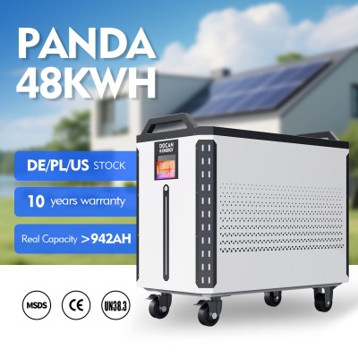 US Stock Docan Panda 51.2V 942Ah 48KWH Lifepo4 Battery packs with 300A wifi BMS, 300A DC breaker and touch Screen
