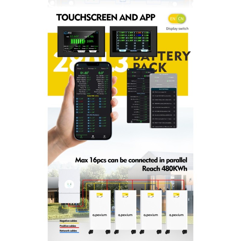 EU Stock Docan Apex DIY Lifepo4 15KWH Assembled L3 vertical Battery packs with JK PB2A16S20P BMS