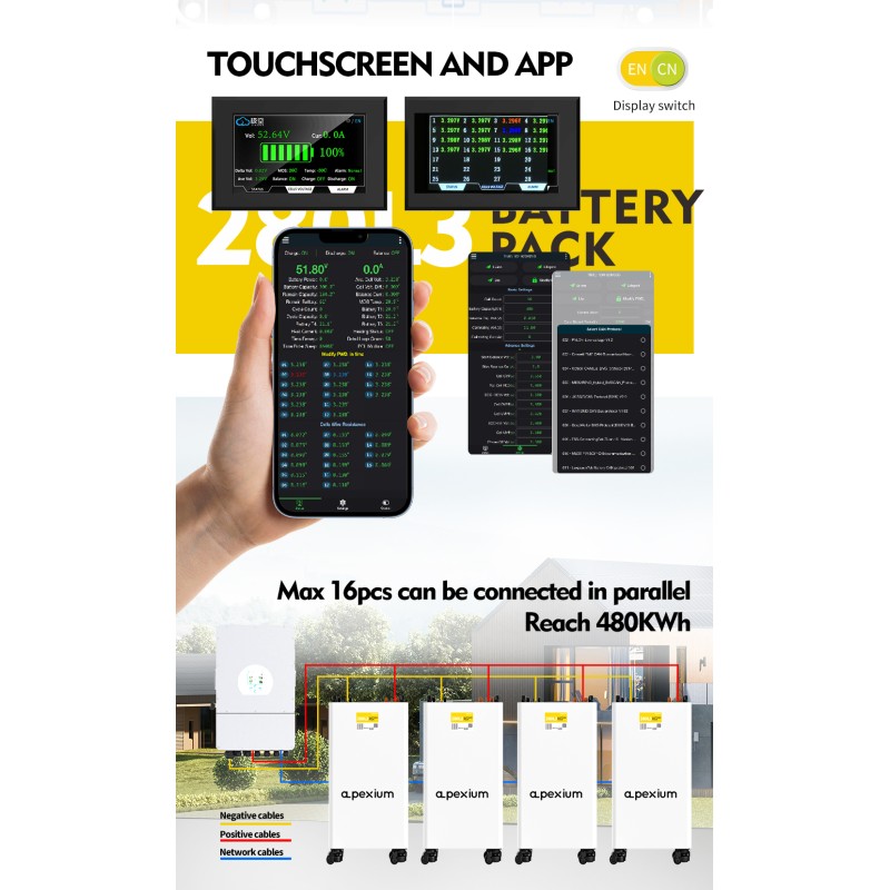 EU Stock Docan Apex DIY Lifepo4 15KWH Assembled L3 vertical Battery packs with JK PB2A16S20P BMS