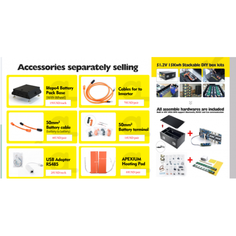 US Stock Apex Vertical V3 DIY 48V 280 304 314 Metal box with 200A JK PB2A16S20P Inverter BMS