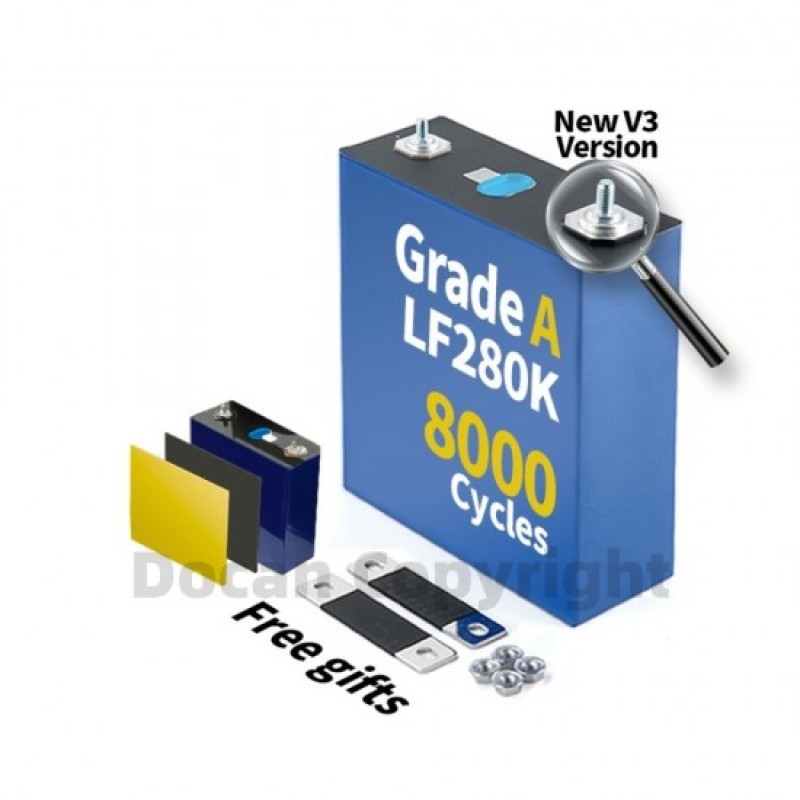 USA Stock EVE LF280K New V3 LiFePO4 3.2V Prismatic Cell with Laser-Welded M6 Studs USA Stock EVE LF280K New V3 LiFePO4 3.2V Prismatic Cell with Laser-Welded M6 Studs