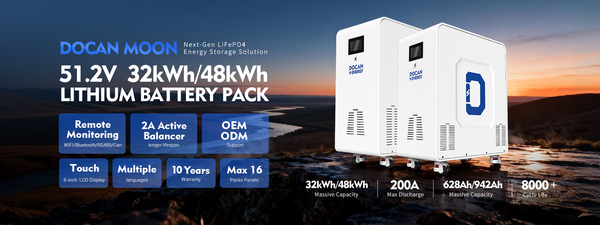 Docan Moon 51.2V 32kWh 48kWh LiFePO4 Battery Pack