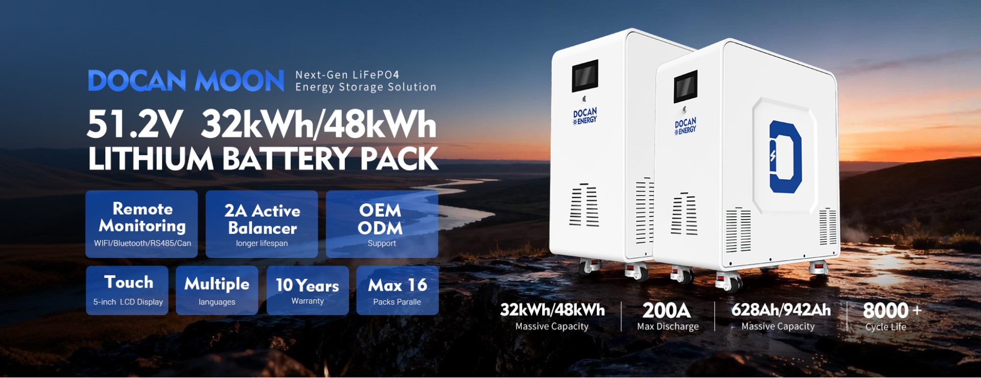 Docan Moon 51.2V 32kWh 48kWh LiFePO4 Battery Pack