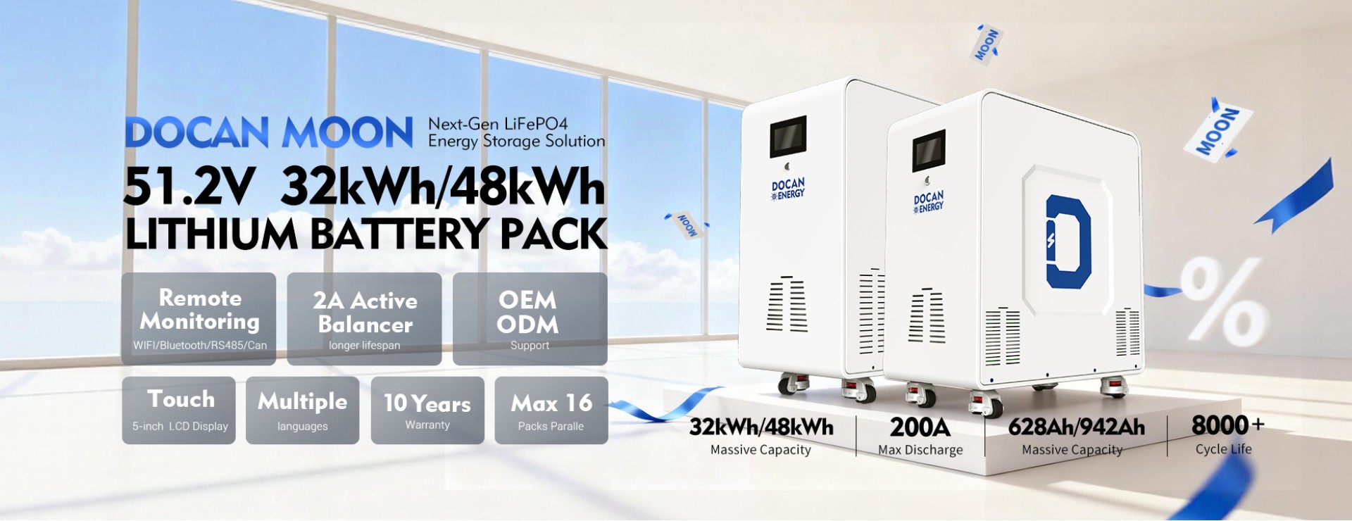 Docan Moon 51.2V 32kWh 48kWh LiFePO4 Battery Pack